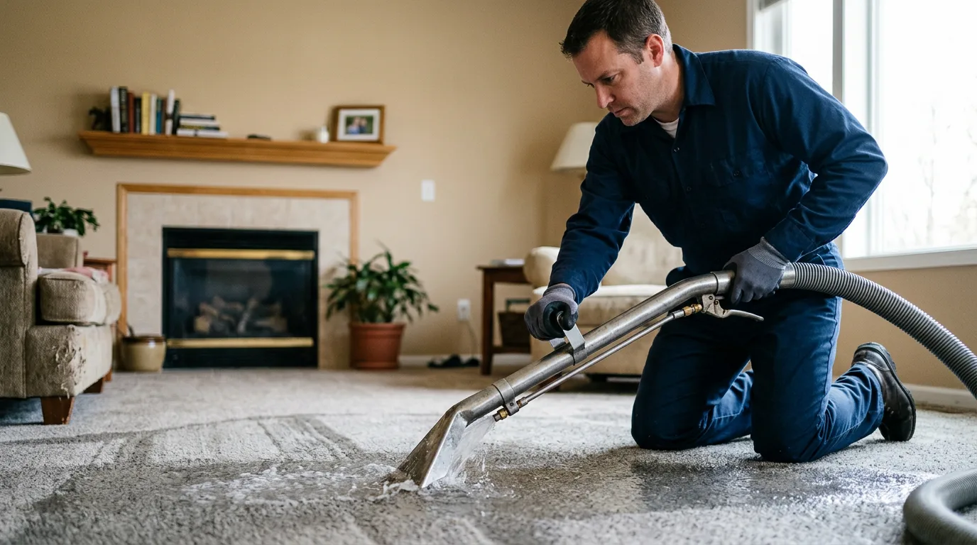 Water damage restoration technician working near Pana, IL